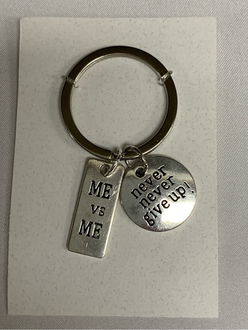 Silver Inspirational 'ME vs ME' Key Ring - Never Give Up Charm